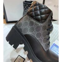 Gucci Women Ankle Boots Black GG Supreme Canvas Rubber Lace-Up High Heel (1)