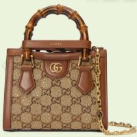 Gucci Women Diana Mini Tote Bag Camel Ebony GG Canvas Crystals Double G (4)