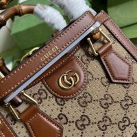 Gucci Women Diana Mini Tote Bag Camel Ebony GG Canvas Crystals Double G (4)