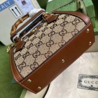 Gucci Women Diana Mini Tote Bag Camel Ebony GG Canvas Crystals Double G (4)