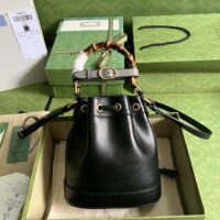 Gucci Women GG Diana Mini Bucket Bag Black Leather Double G (1)