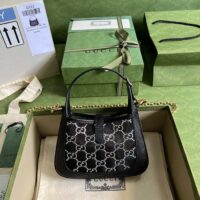 Gucci Women GG Jackie 1961 Mini Crystal GG Lizard Bag Black Mesh (4)