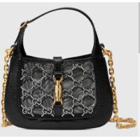 Gucci Women GG Jackie 1961 Mini Crystal GG Lizard Bag Black Mesh (4)