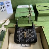 Gucci Women GG Jackie 1961 Mini Crystal GG Lizard Bag Black Mesh (4)