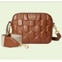 Gucci Women GG Matelassé Leather Small Bag Light Brown Double G Zip Closure (2)