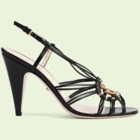 Gucci Women GG Sandal Interlocking G Black Leather High 9 Cm Heel (6)