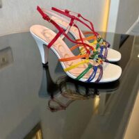 Gucci Women GG Sandal Interlocking G White Multicolor Leather High 9 Cm Heel (4)