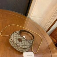 Gucci Women Half-Moon-Shaped Mini Bag Interlocking G Beige Ebony GG Supreme Canvas (4)