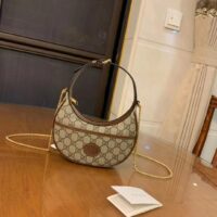 Gucci Women Half-Moon-Shaped Mini Bag Interlocking G Beige Ebony GG Supreme Canvas (4)