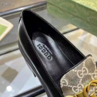 Gucci Women Loafer Interlocking G Black Leather Beige Ebony GG Supreme Canvas (1)