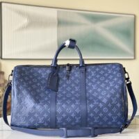 Louis Vuitton LV Unisex Keepall Bandoulière 50 Navy Blue Cabin Monogram Shadow Cowhide (1)