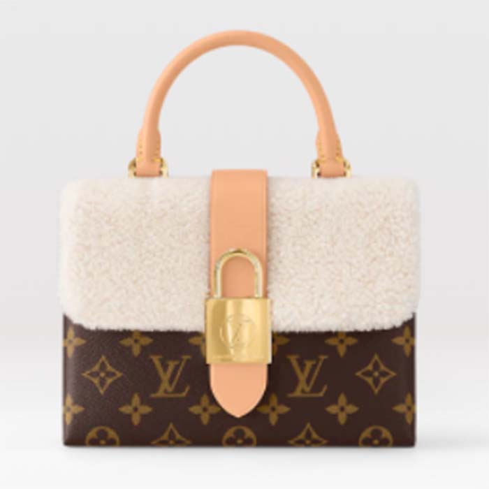 Louis Vuitton LV Women Locky BB Handbag Beige Brown Monogram Coated Canvas Shearling