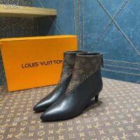 Louis Vuitton Women LV Signature Ankle Boot Black Calf Leather Patent Monogram Canvas (6)