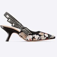 Dior Women CD J’Adior Slingback Pump Black Multicolor Embroidered Cotton Toile De Jouy Pop (7)