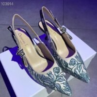 Dior Women CD J’Adior Slingback Pump Duck Blue Brocart Embroidered Cotton Metallic Thread (8)