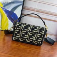 Fendi Women FF Baguette Black Raffia Back Crocheted FF (2)