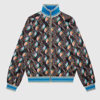 Gucci Men GG The North Face x Gucci Zip Jacket Logo Print Black Technical Jersey