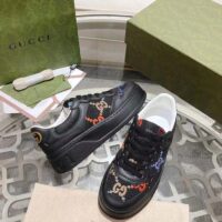 Gucci Unisex GG Sneaker Black Leather Multicolor GG Fabric Mid Heel 5.6 Cm Heel (10)