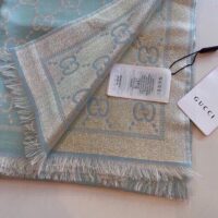 Gucci Unisex GG Wool Scarf Beige Mini GG Wool Turquoise Tassel Detail (4)