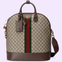 Gucci Unisex Savoy Small Bowling Tote Beige Ebony GG Supreme Canvas Double G (1)