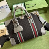 Gucci Unsiex Bauletto Large Duffle Bag Black Original GG Canvas Double G (2)