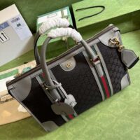 Gucci Unsiex Bauletto Large Duffle Bag Black Original GG Canvas Double G (2)