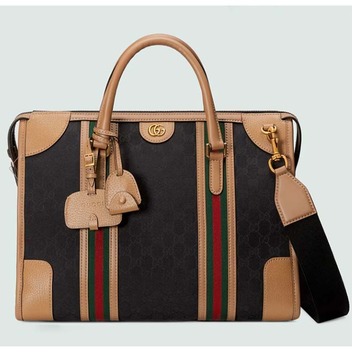 Gucci Unsiex Bauletto Large Duffle Bag Brown Original GG Canvas Double G