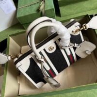 Gucci Unsiex GG Bauletto Small Top Handle Bag Black White Original GG Canvas (1)