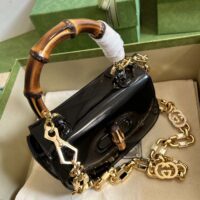 Gucci Women Bamboo 1947 Mini Top Handle Bag Black Patent Leather (1)