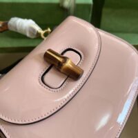 Gucci Women Bamboo 1947 Mini Top Handle Bag Light Pink Patent Leather (1)