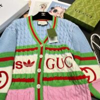 Gucci Women GG Adidas x Gucci Wool Cardigan Pink Blue Cable Stitch V-Neck (4)