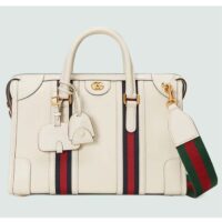 Gucci Women GG Bauletto Medium Top Handle Bag White Leather Double G (1)