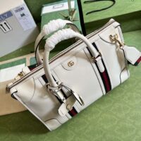 Gucci Women GG Bauletto Medium Top Handle Bag White Leather Double G (1)