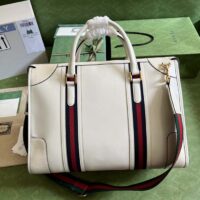 Gucci Women GG Bauletto Medium Top Handle Bag White Leather Double G (1)