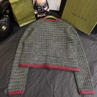 Gucci Women GG Cable Knit Wool Jacket Dark Green Collarless Wool Cotton (2)