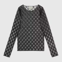 Gucci Women GG Embroidered Tulle T-Shirt Black Long Sleeve Fitted Cotton (12)