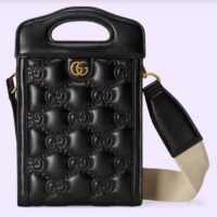 Gucci Women GG Marmont Top Handle Mini Bag Black Matelassé Leather Double G (1)