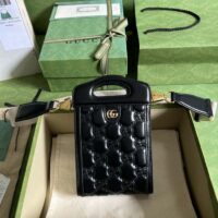 Gucci Women GG Marmont Top Handle Mini Bag Black Matelassé Leather Double G (1)