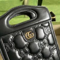 Gucci Women GG Marmont Top Handle Mini Bag Black Matelassé Leather Double G (1)