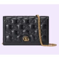 Gucci Women GG Matelassé Chain Wallet Black Leather Double G Chain Strap (6)