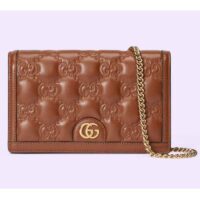 Gucci Women GG Matelassé Chain Wallet Brown Leather Double G Chain Strap (3)