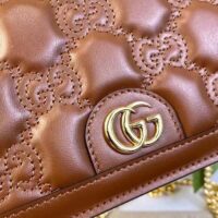 Gucci Women GG Matelassé Chain Wallet Brown Leather Double G Chain Strap (3)