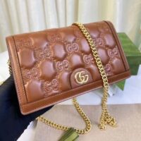 Gucci Women GG Matelassé Chain Wallet Brown Leather Double G Chain Strap (3)