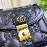 Gucci Women GG Matelassé Small Top Handle Bag Black Leather Double G (12)