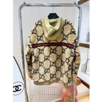 Gucci Women Maxi GG Wool Jersey Jacket Beige Black Polyamide Polyester (4)