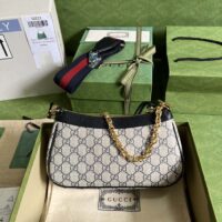 Gucci Women Ophidia GG Small Handbag Beige Blue GG Supreme Canvas Double G (1)