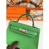 Hermes Women Mini Kelly 20 Bag Epsom Leather Silver Hardware-Bright Green (6)