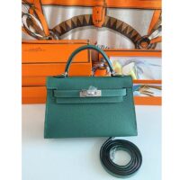 Hermes Women Mini Kelly 20 Bag Epsom Leather Silver Hardware-Green (2)