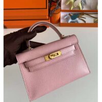 Hermes Women Mini Kelly 20 Bag Suede Leather Gold Hardware-Pink (11)