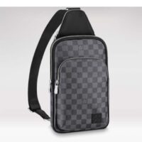 Louis Vuitton LV Unisex Avenue Sling Bag Grey Damier Graphite Coated Canvas Cowhide (10)